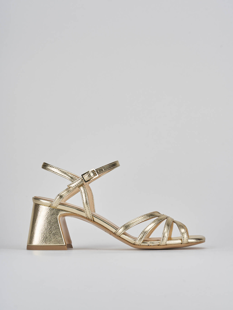 Sandalias de tacón alto tacón 6 cm oro cuero
