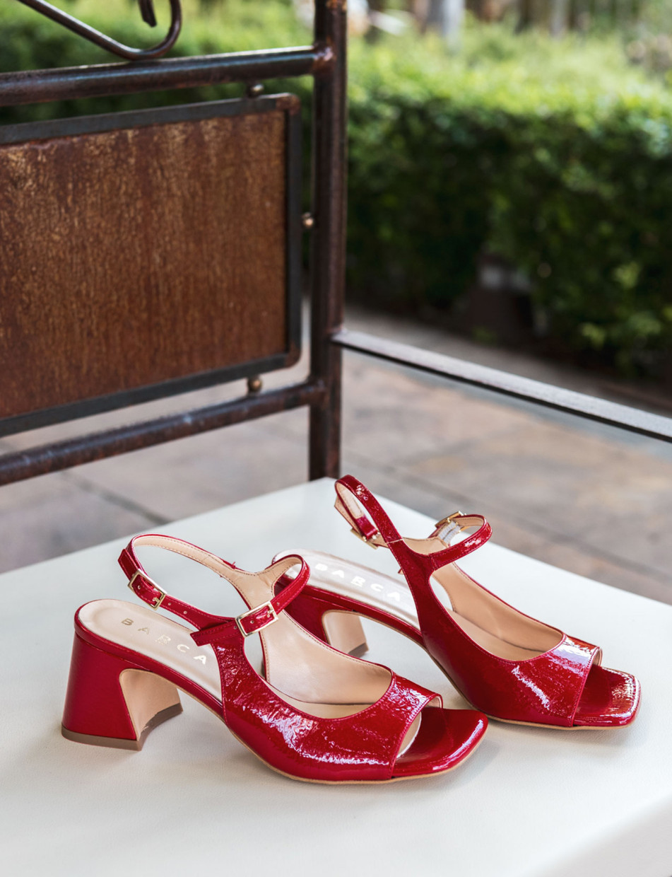 Sandalias de tacón alto tacón 6 cm rojo charol