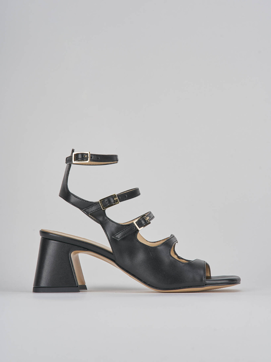 Sandalias de tacón alto tacón 6 cm negro cuero