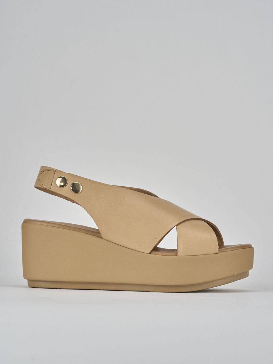 Wedge heels heel 7 cm beige leather
