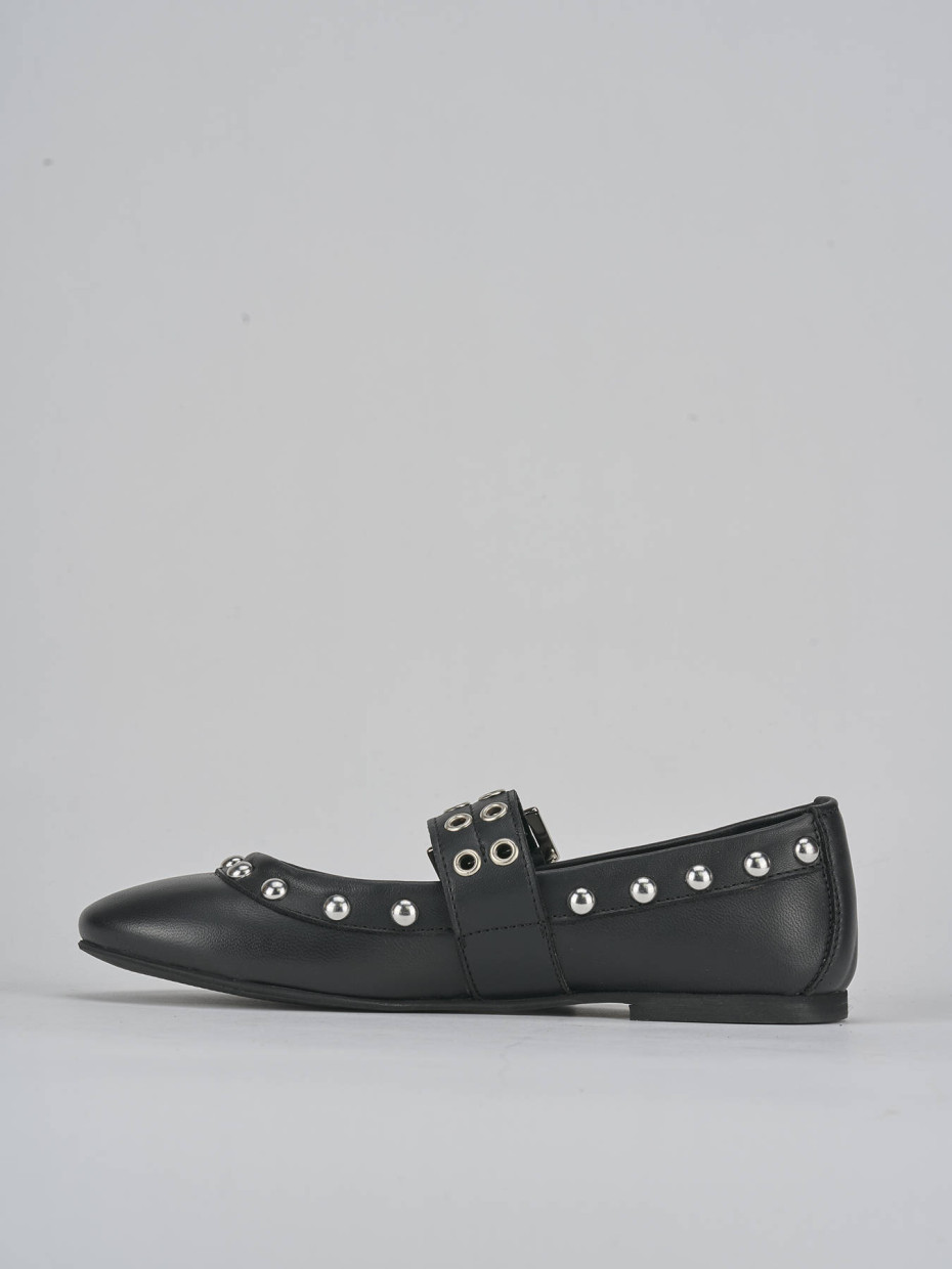 Flat shoes heel 1 cm black leather
