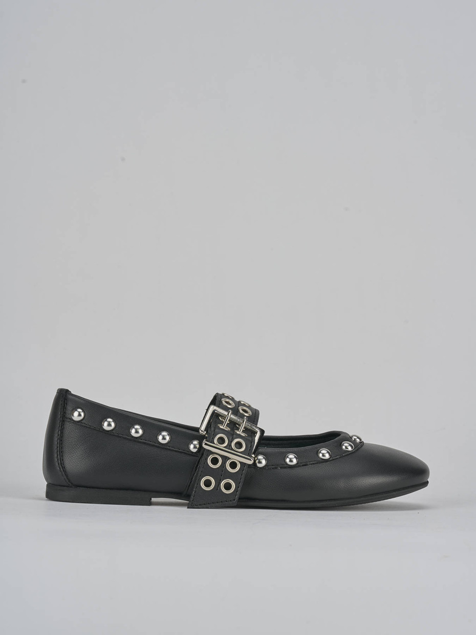 Flat shoes heel 1 cm black leather
