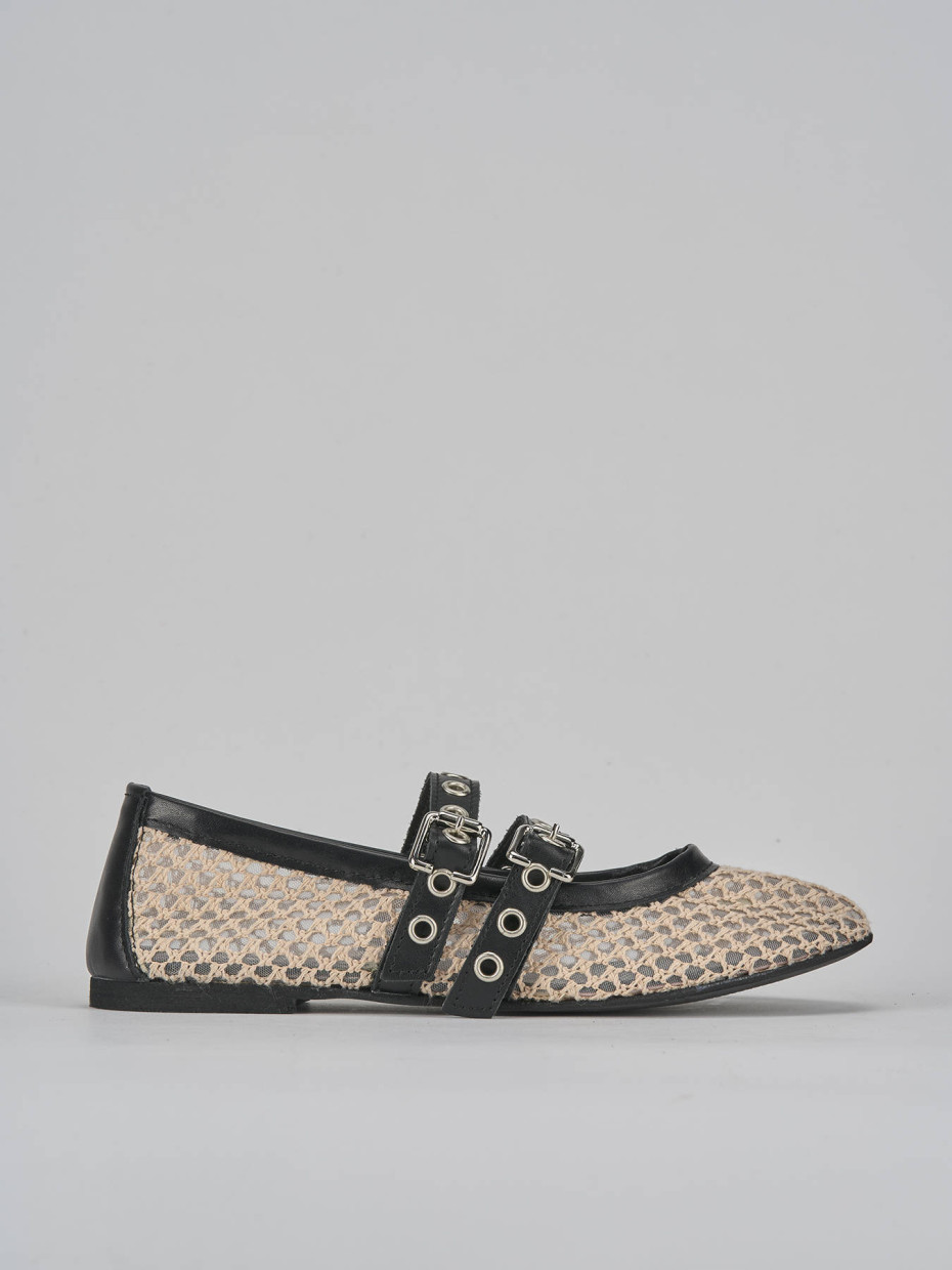 Flat shoes heel 1 cm beige leather