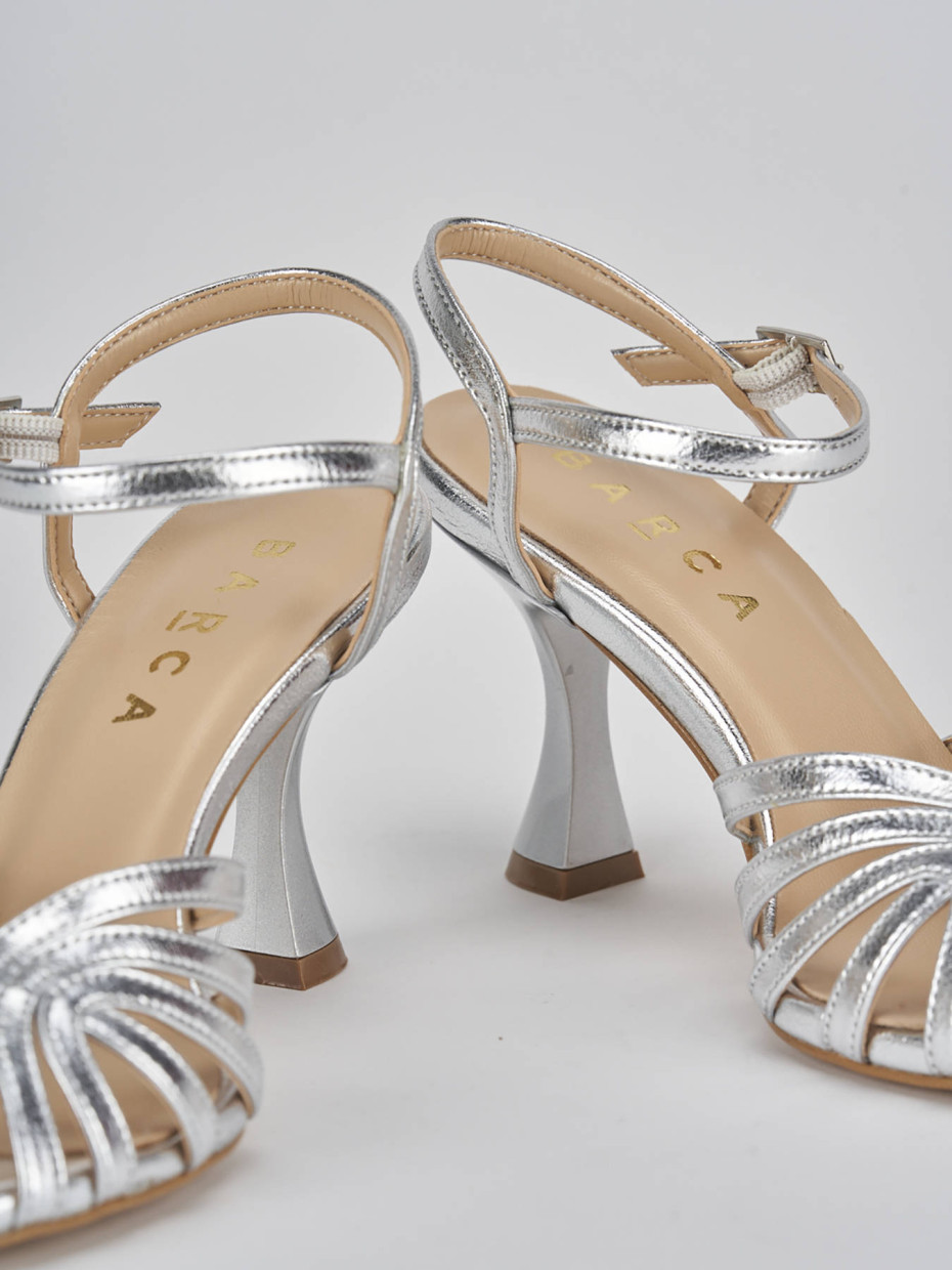 High heel sandals heel 6 cm silver leather