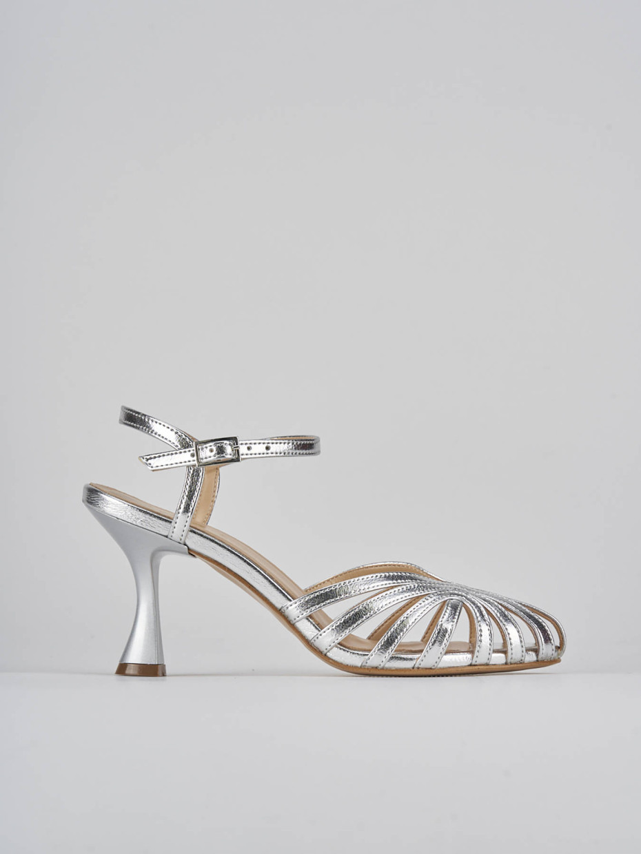 High heel sandals heel 6 cm silver leather