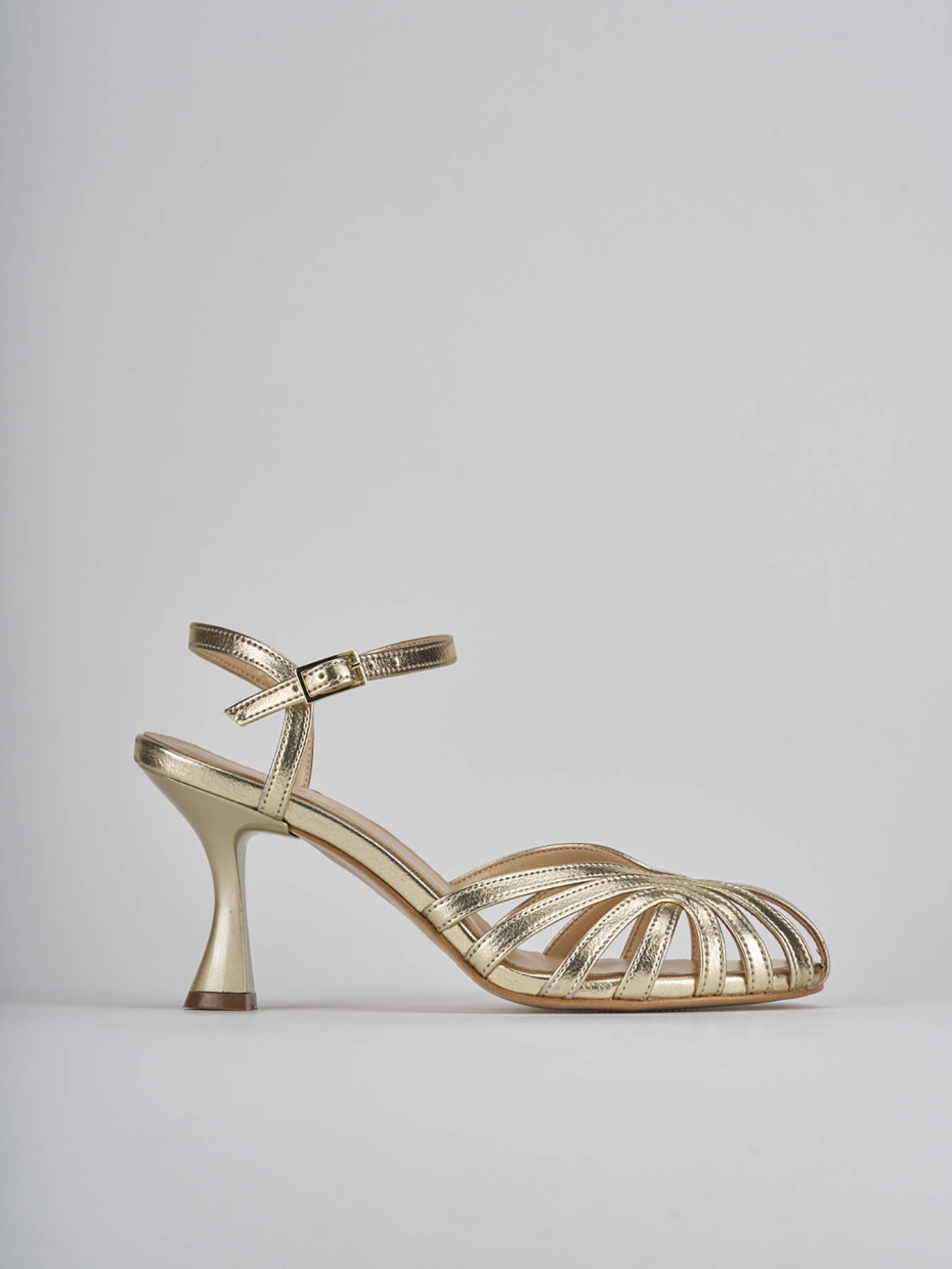 Sandalias de tacón alto tacón 6 cm oro cuero