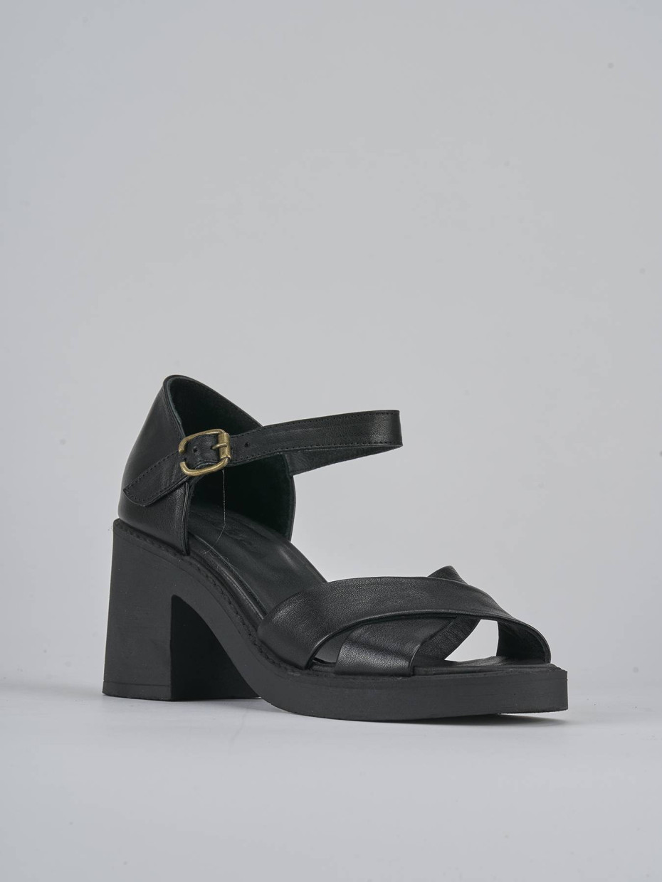 Sandalias de tacón alto tacón 7 cm negro cuero
