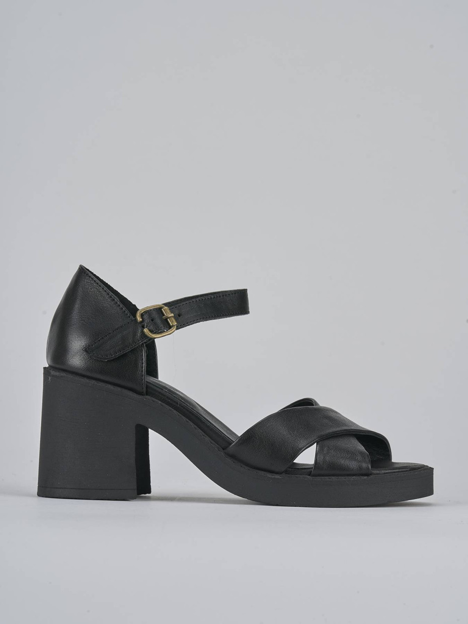 Sandalias de tacón alto tacón 7 cm negro cuero
