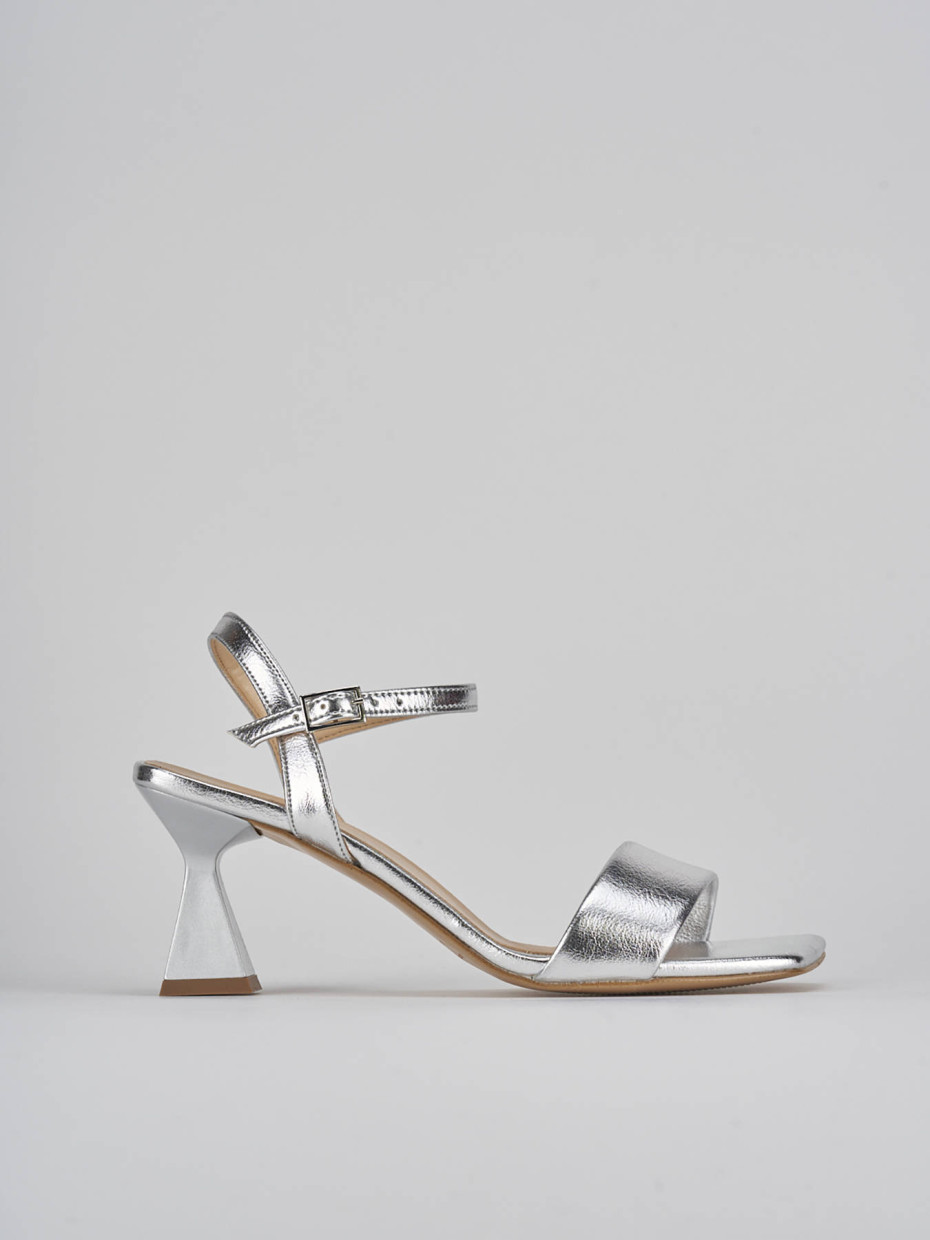 Sandalias de tacón alto tacón 7 cm plata cuero