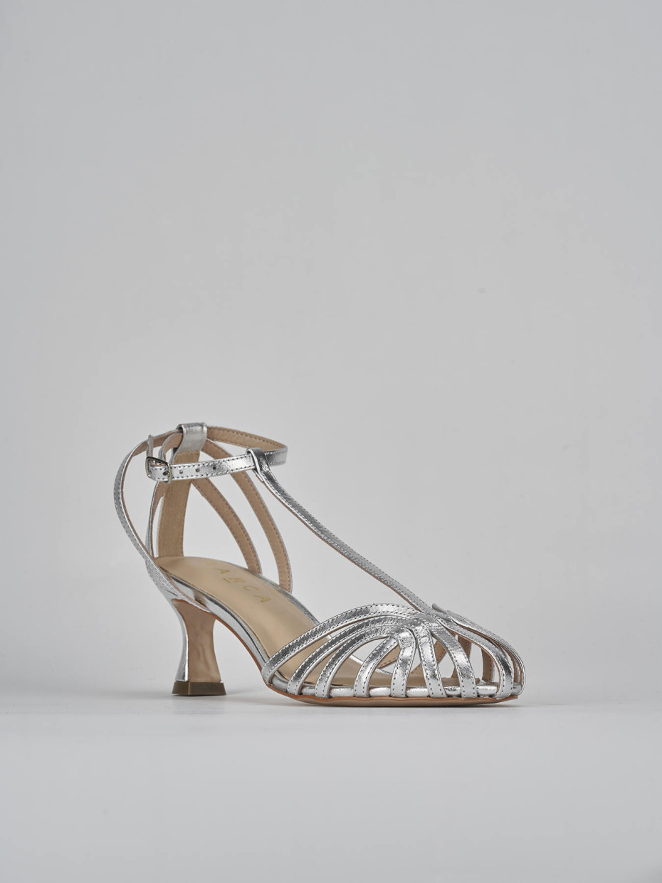 Sandalias de tacón alto tacón 5 cm plata cuero
