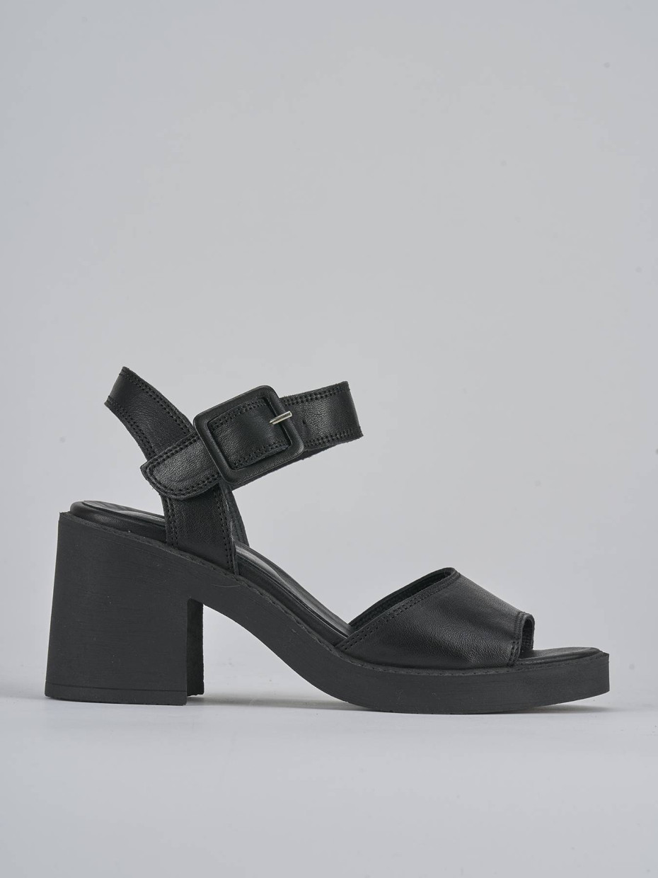 Sandalias de tacón alto tacón 7 cm negro cuero