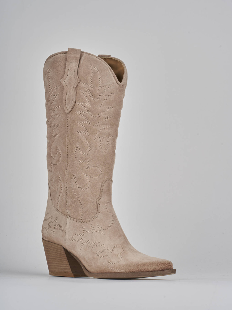 High heel boots heel 6 cm beige suede