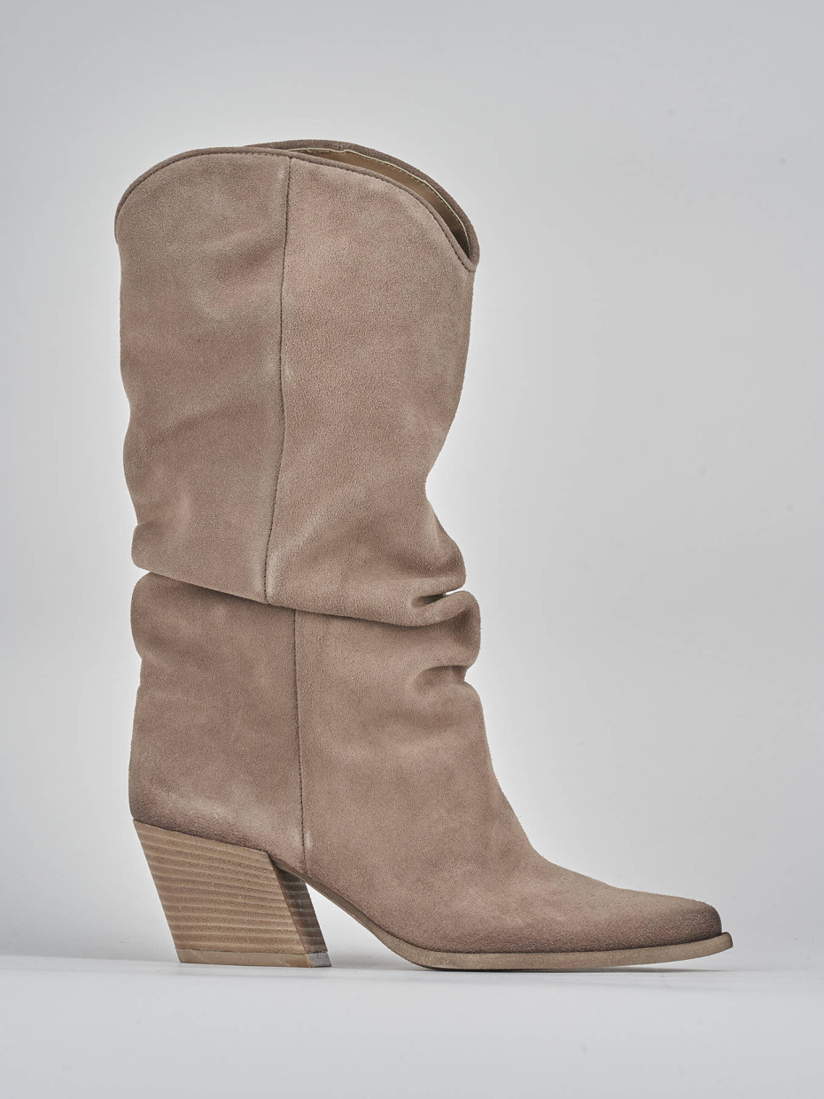 High heel boots heel 7 cm beige suede