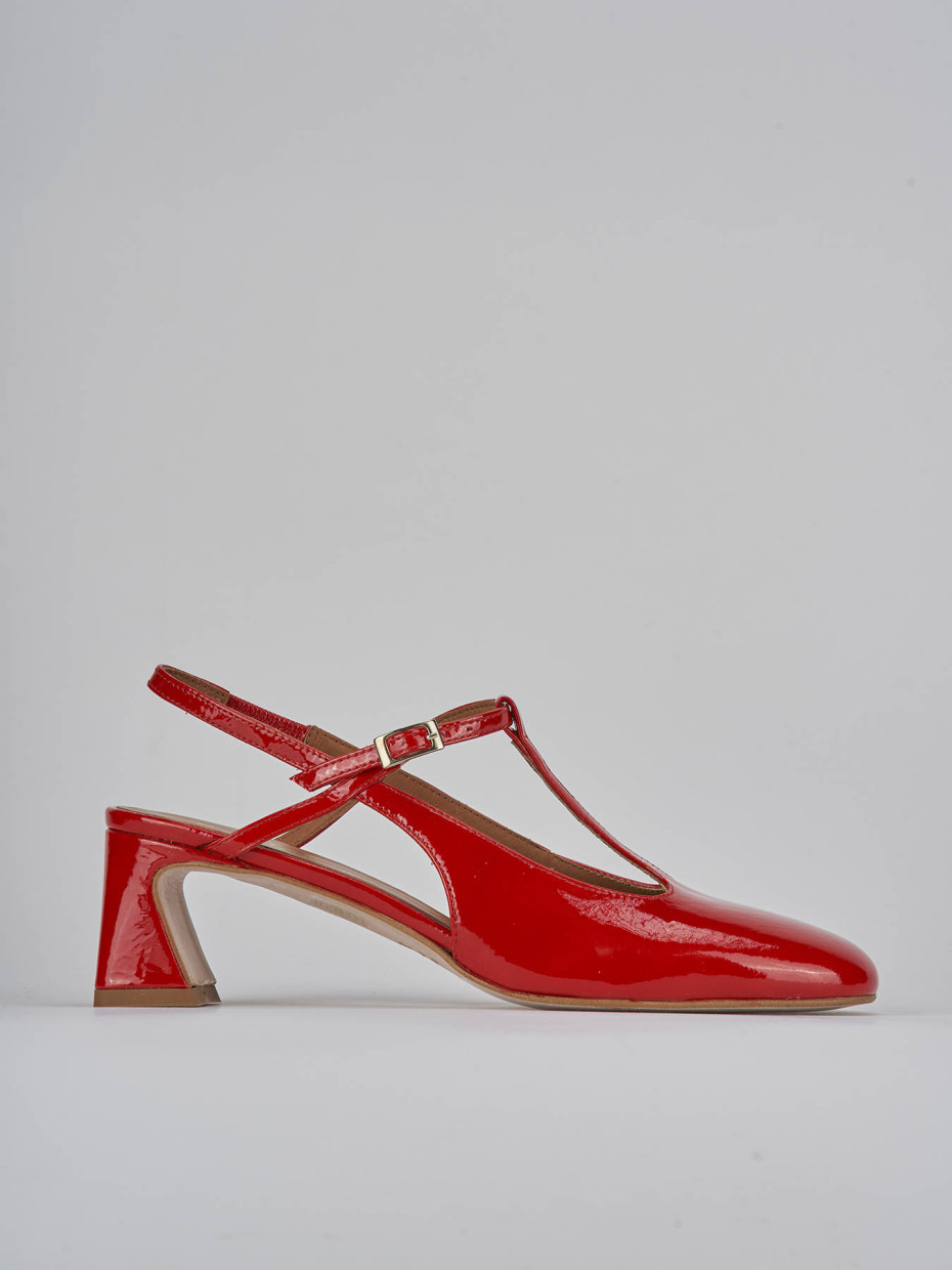 Salones destalonados tacón 5 cm rojo cuero