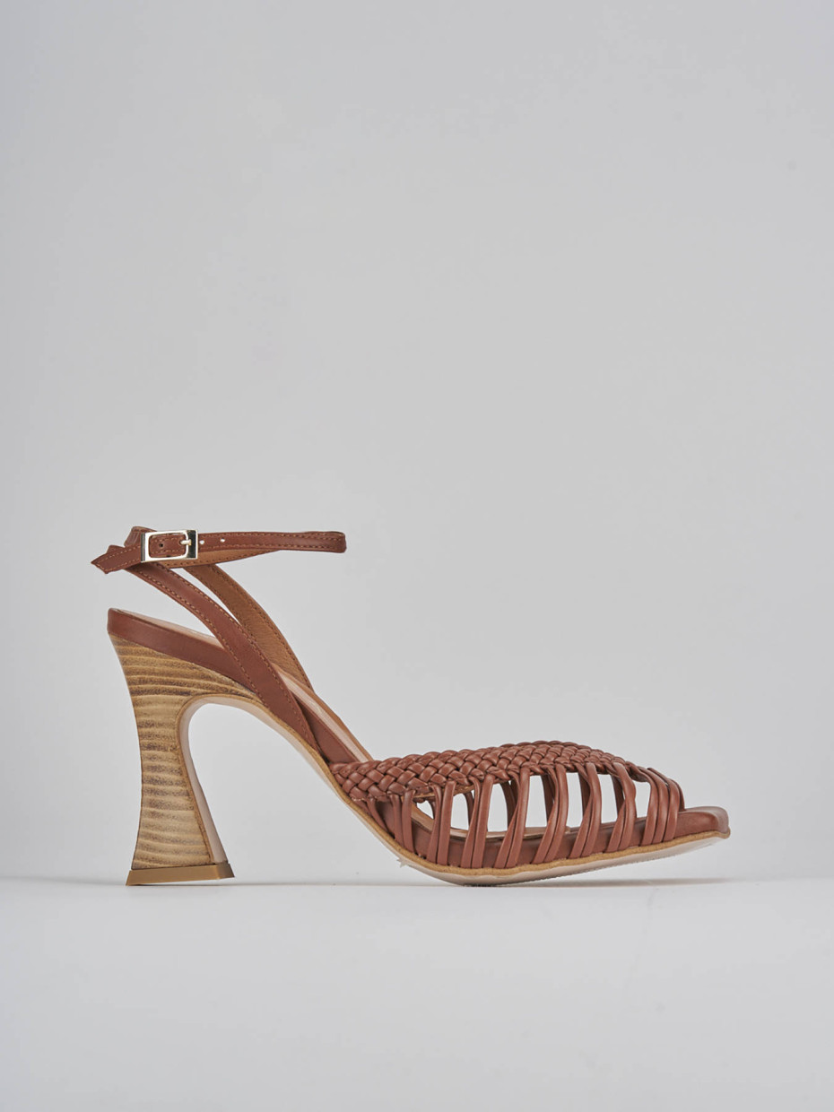 Sandalias de tacón alto tacón 8 cm marrón cuero