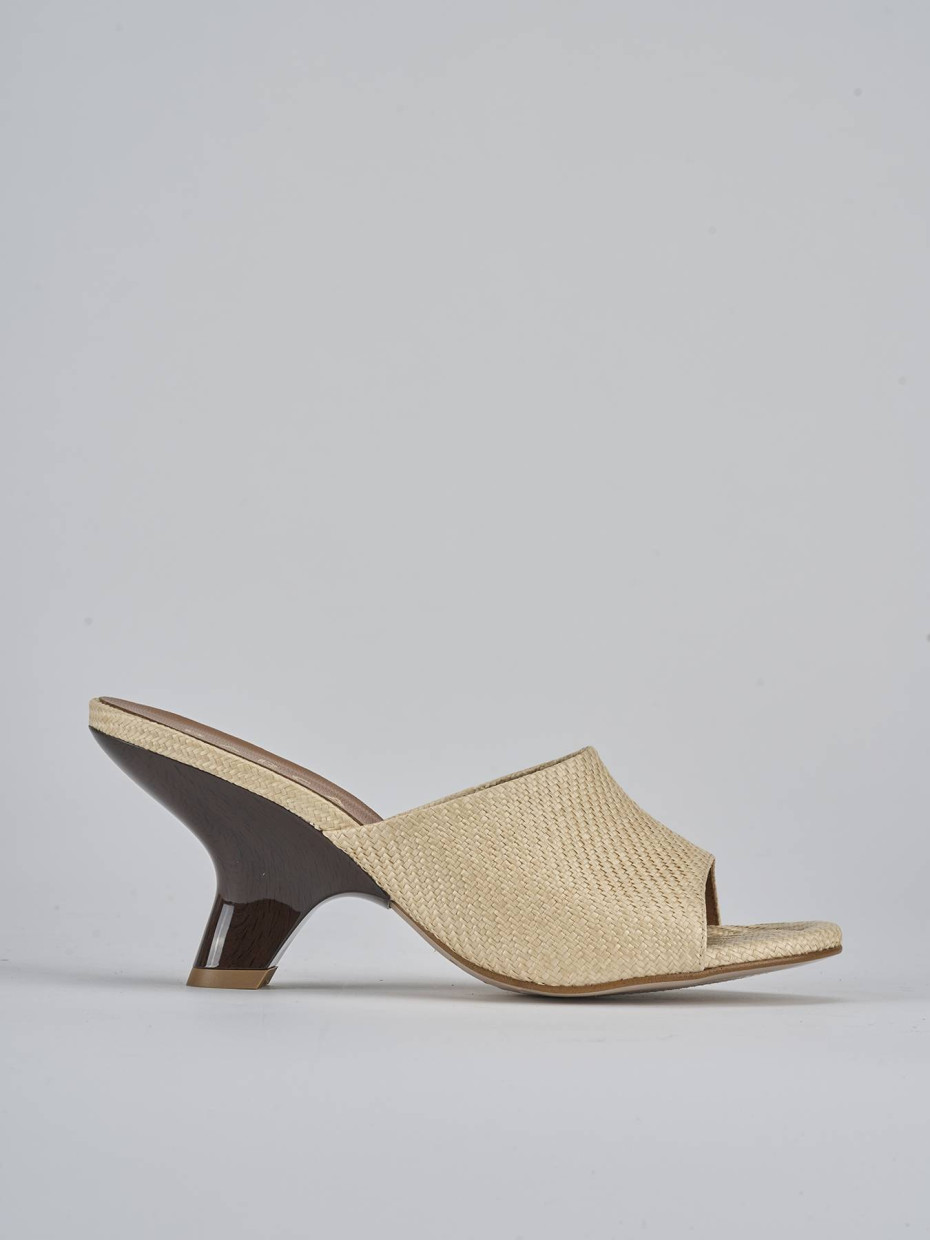 Mules tacón 8 cm beis cuero