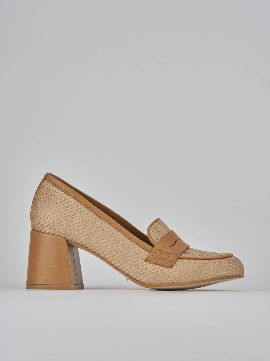Mocasines tacón 7 cm marrón cuero