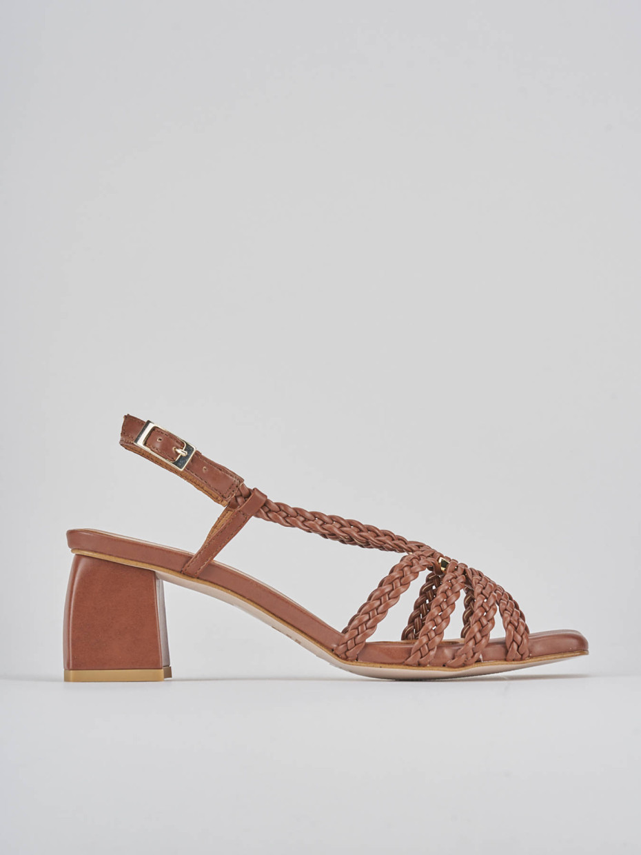 Sandalias de tacón alto tacón 6 cm marrón cuero