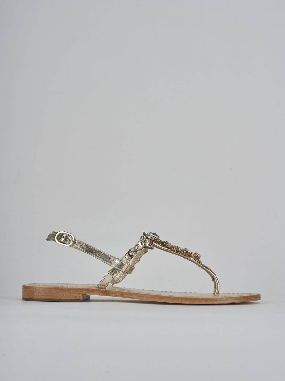 Sandalias de tacón bajo tacón 1 cm oro cuero