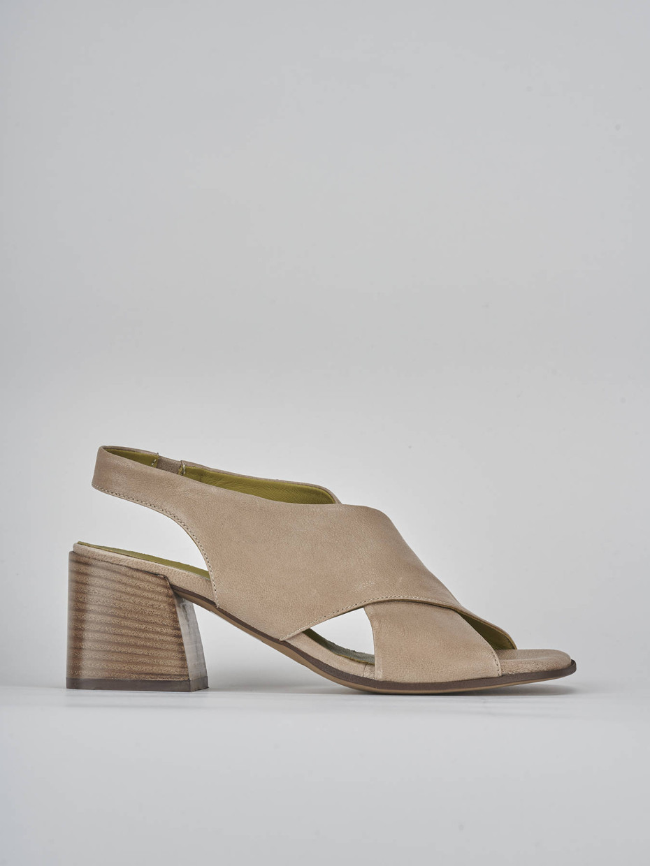 Sandalias de tacón alto tacón 5 cm beis cuero