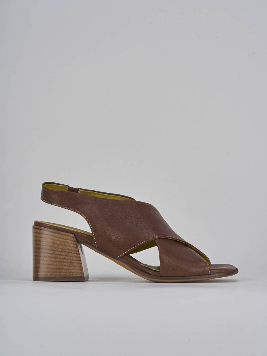 High heel sandals heel 5 cm dark brown leather