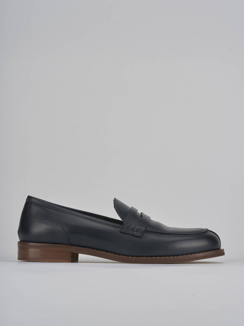 Mocasines tacón 1 cm azul cuero