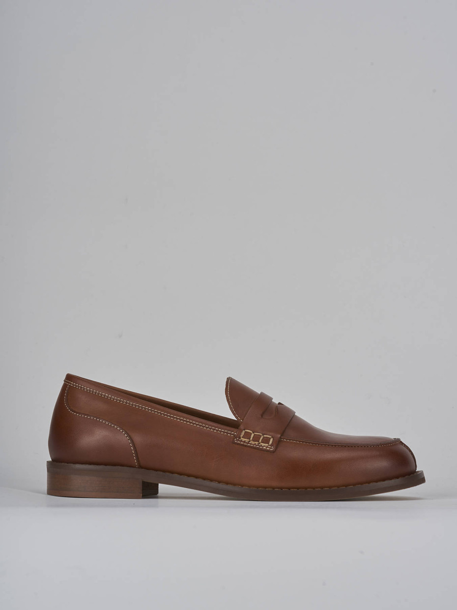 Mocasines tacón 1 cm marrón cuero