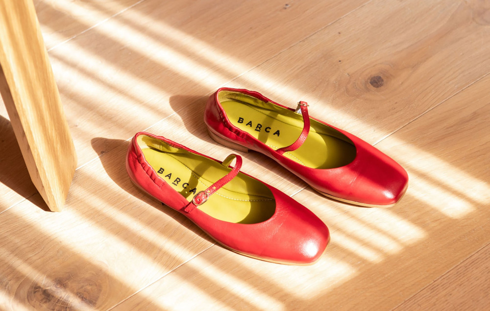 Bailarinas tacón 1 cm rojo cuero