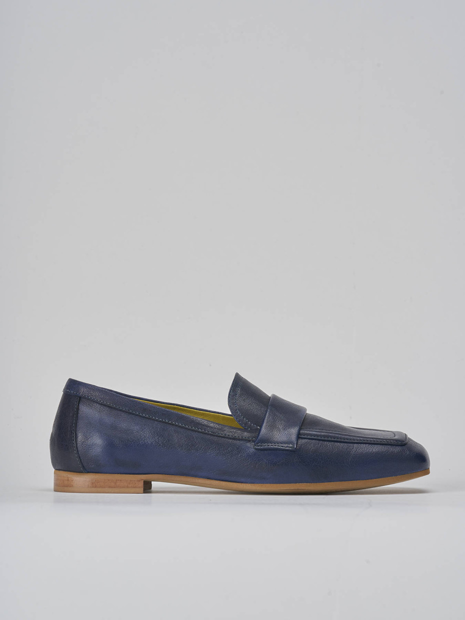 Mocasines tacón 1 cm azul cuero