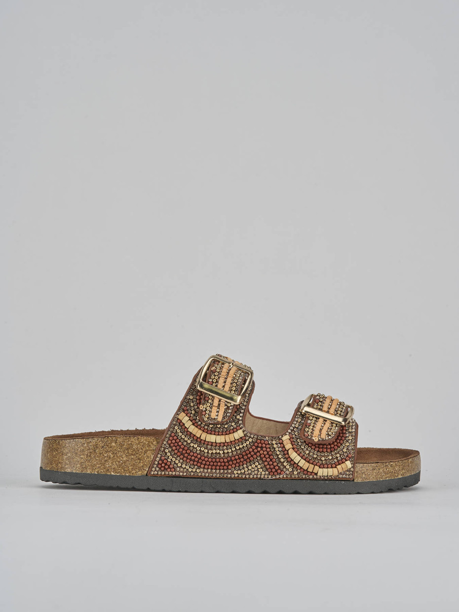 Mules tacón 1 cm bronce cuero