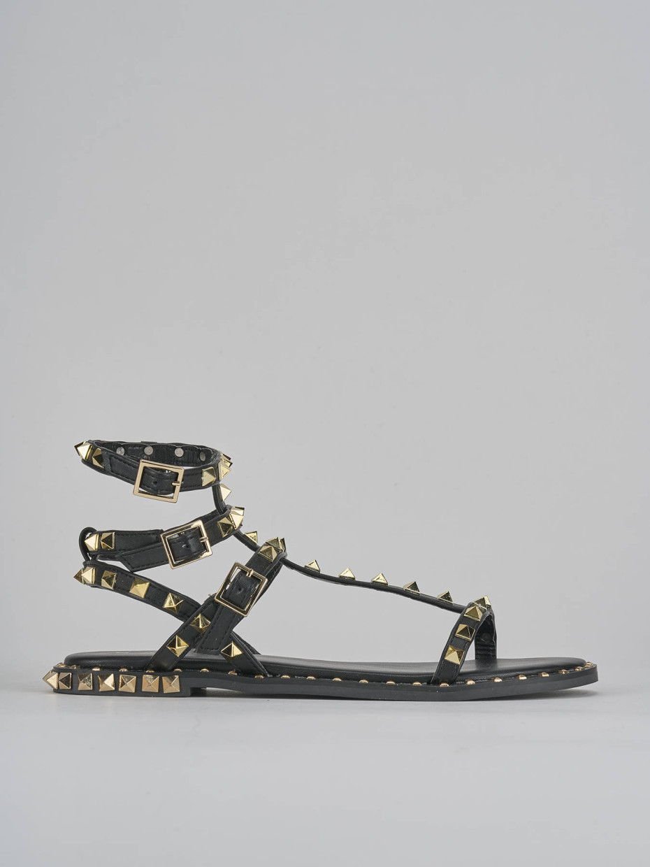Sandalias de tacón bajo tacón 1 cm negro cuero