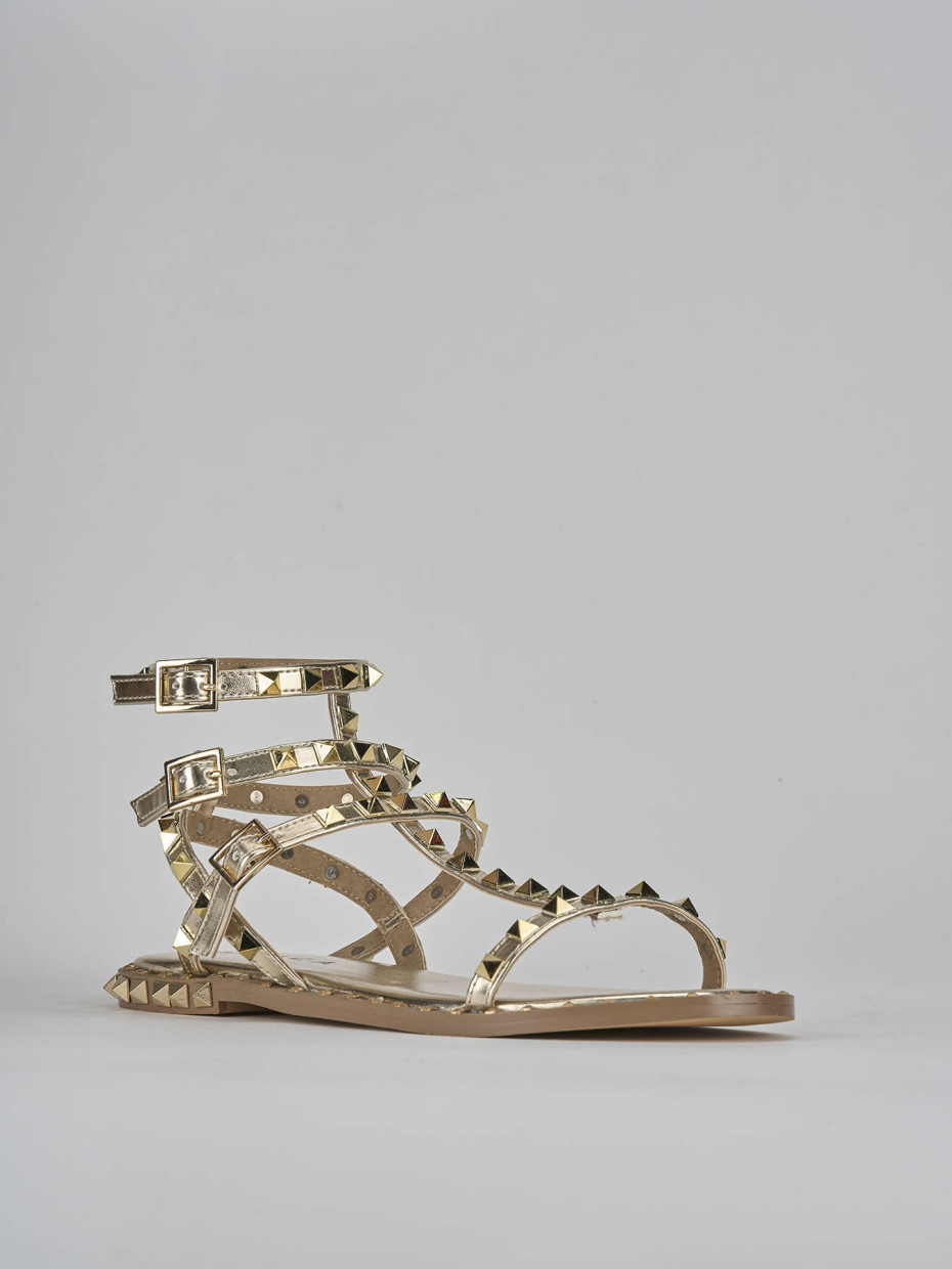 Sandalias de tacón bajo tacón 1 cm oro cuero