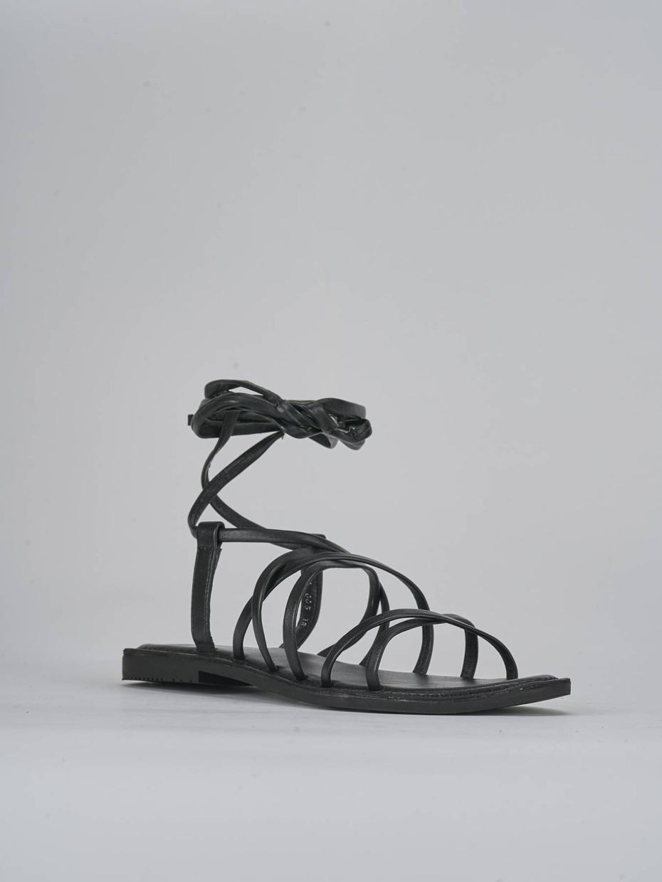 Sandalias de tacón bajo tacón 1 cm negro cuero