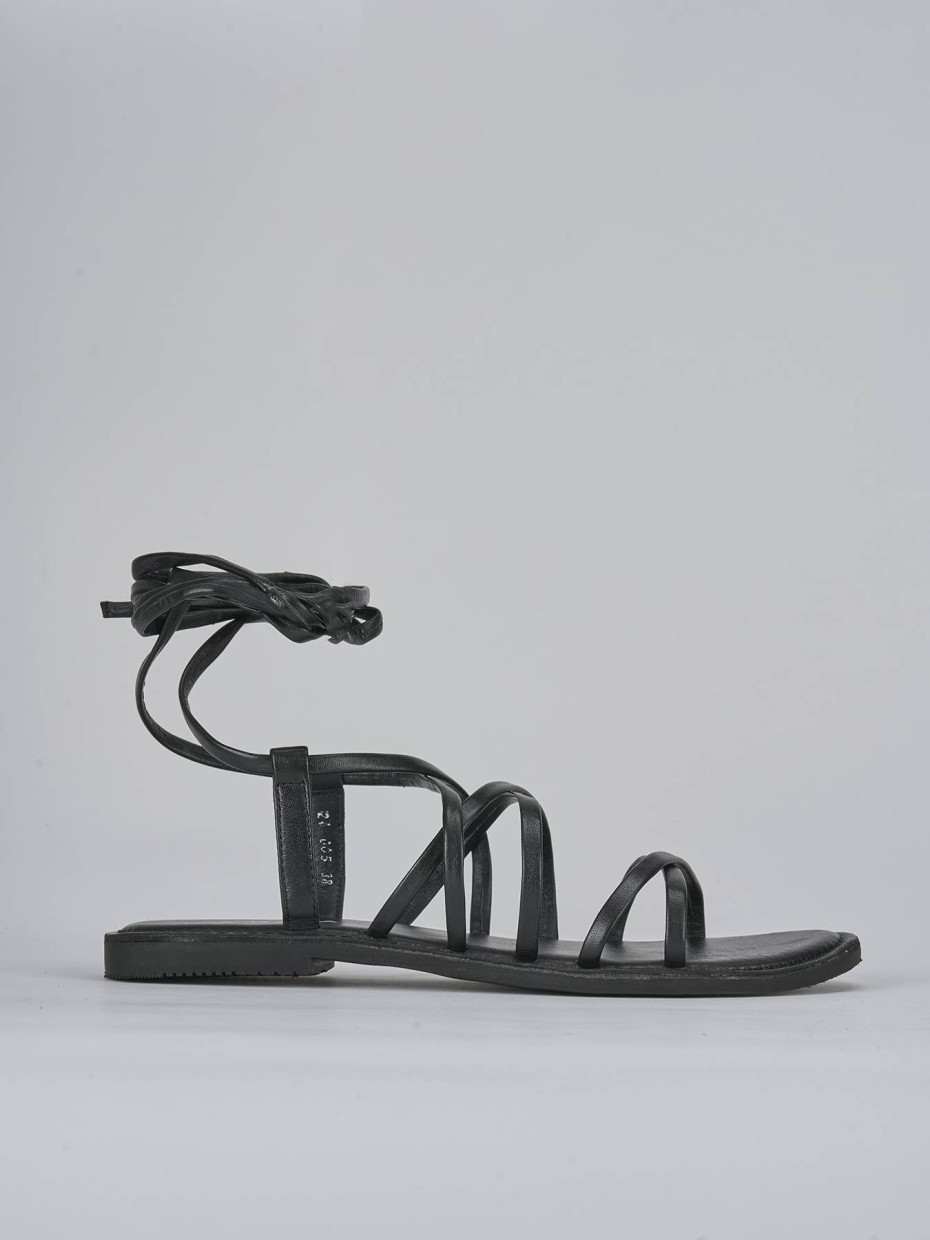 Sandalias de tacón bajo tacón 1 cm negro cuero