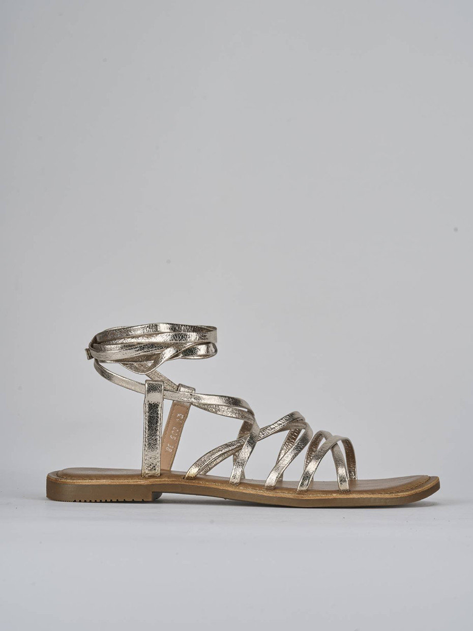Sandalias de tacón bajo tacón 1 cm oro cuero