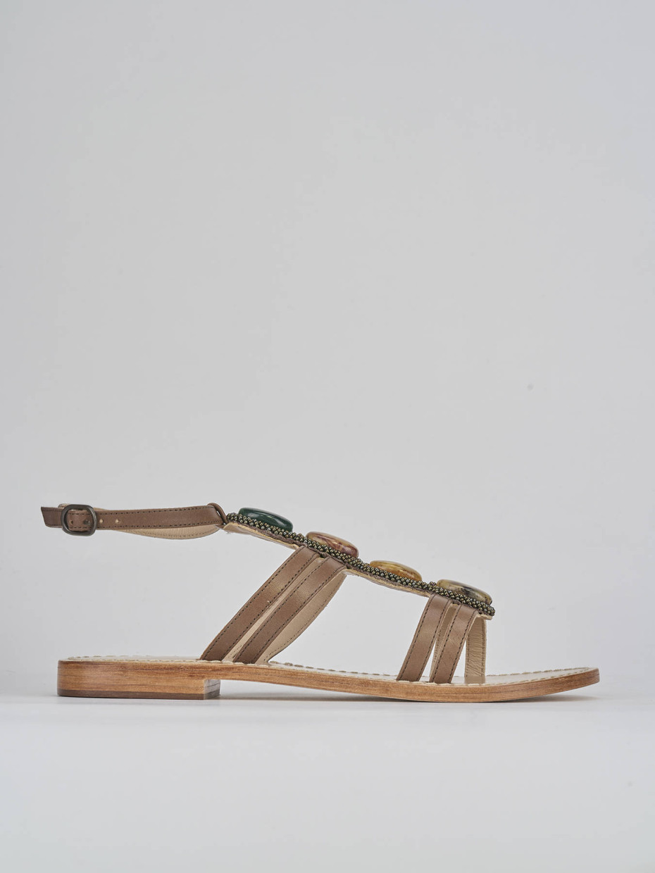 Sandalias de tacón bajo tacón 1 cm marrón oscuro cuero