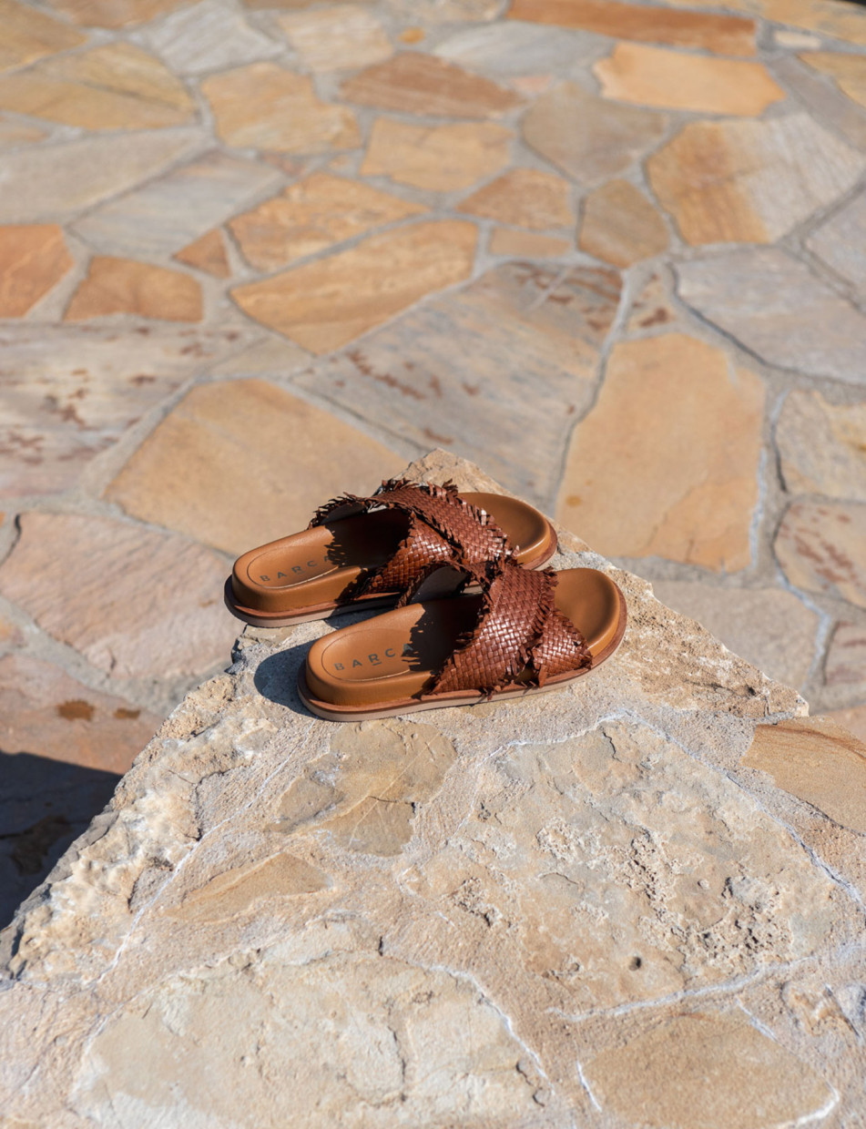 Mules tacón 1 cm marrón cuero