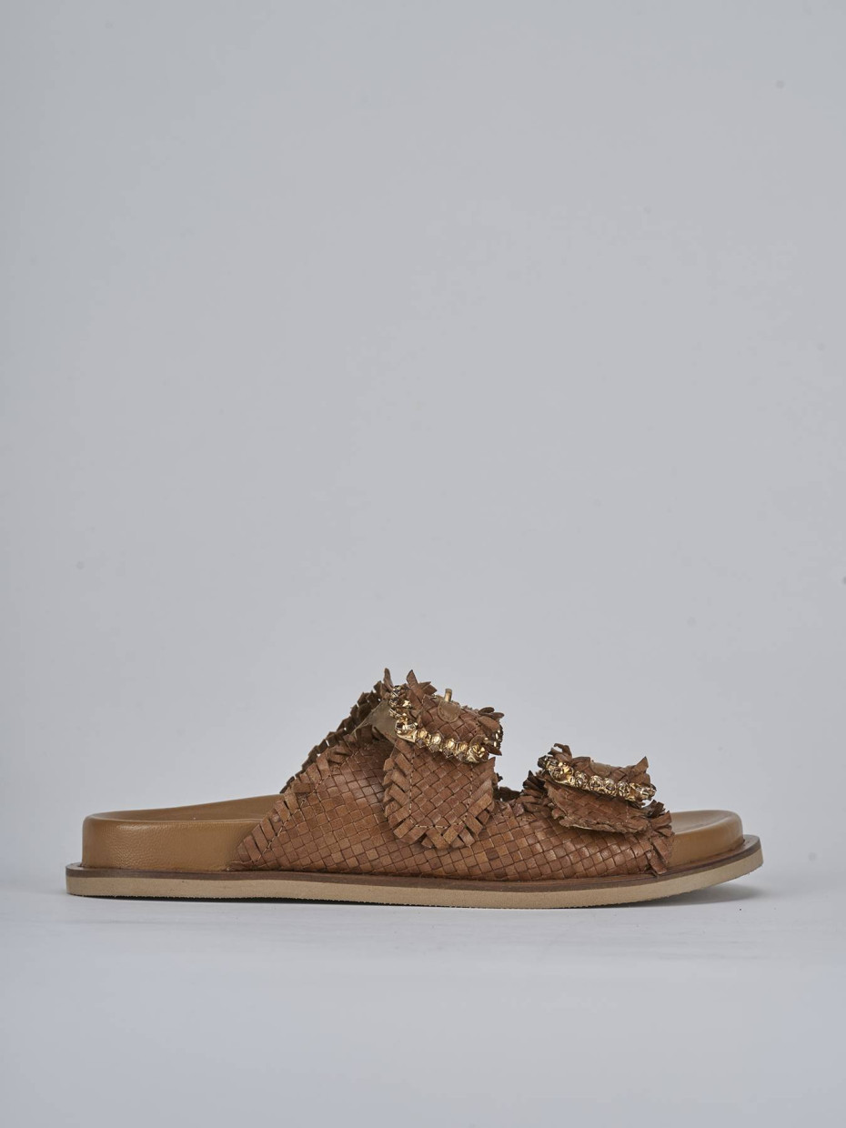 Mules tacón 1 cm marrón cuero