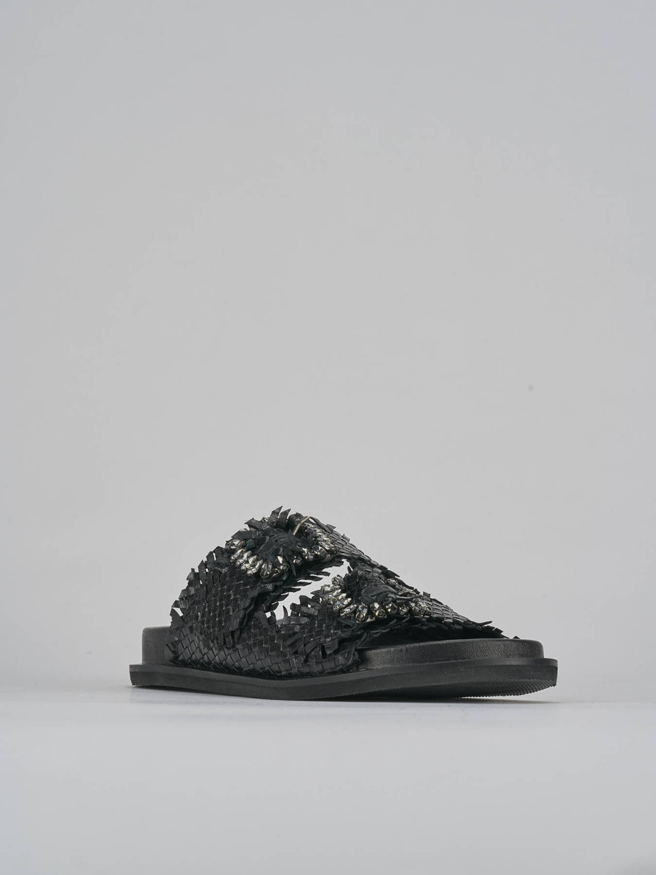 Mules tacón 1 cm negro cuero