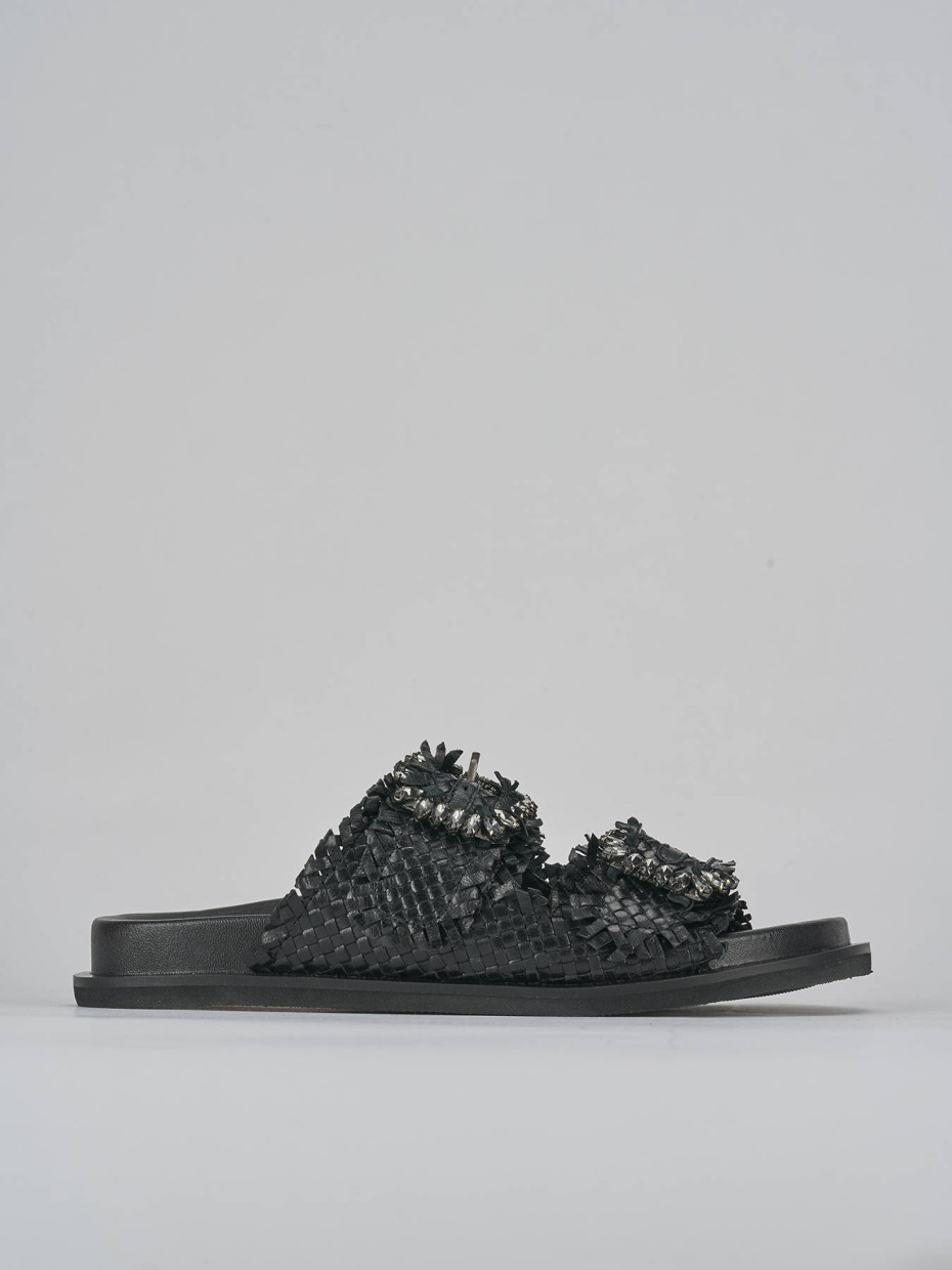 Mules tacón 1 cm negro cuero
