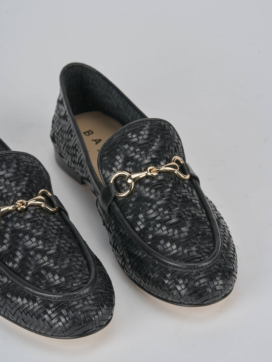 Mocasines tacón 1 cm negro cuero