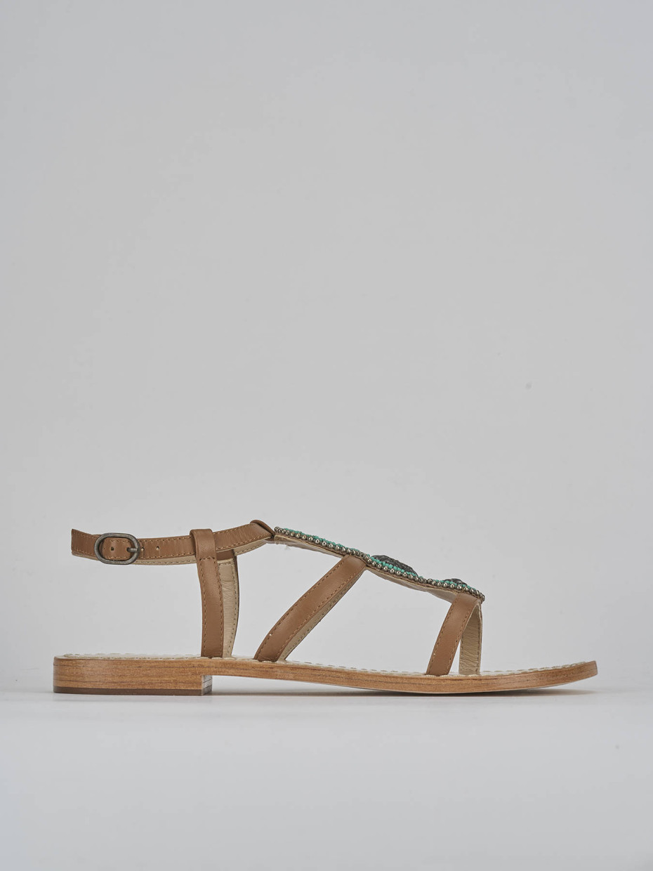Sandalias de tacón bajo tacón 1 cm marrón cuero
