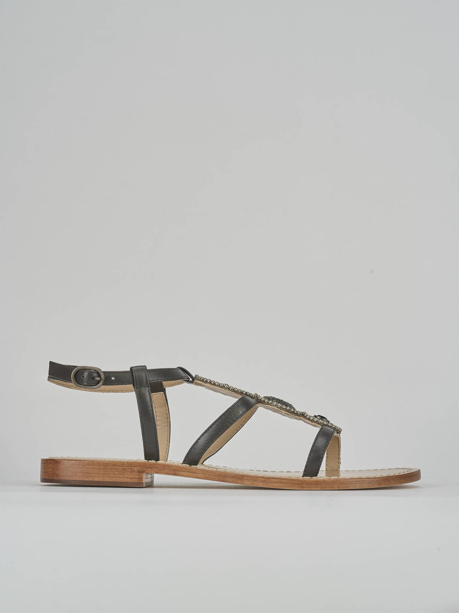 Sandalias de tacón bajo tacón 1 cm marrón oscuro cuero
