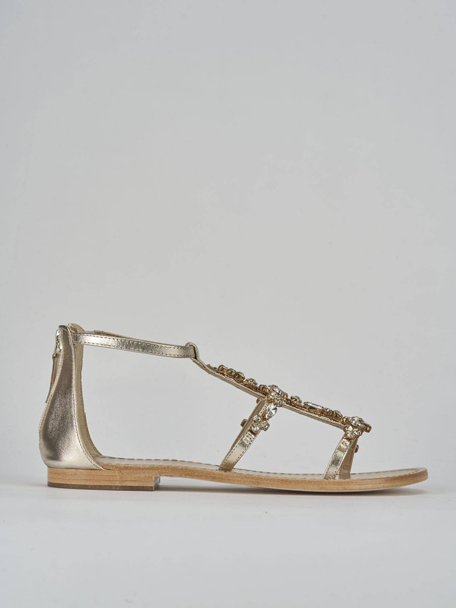 Sandalias de tacón bajo tacón 1 cm oro cuero