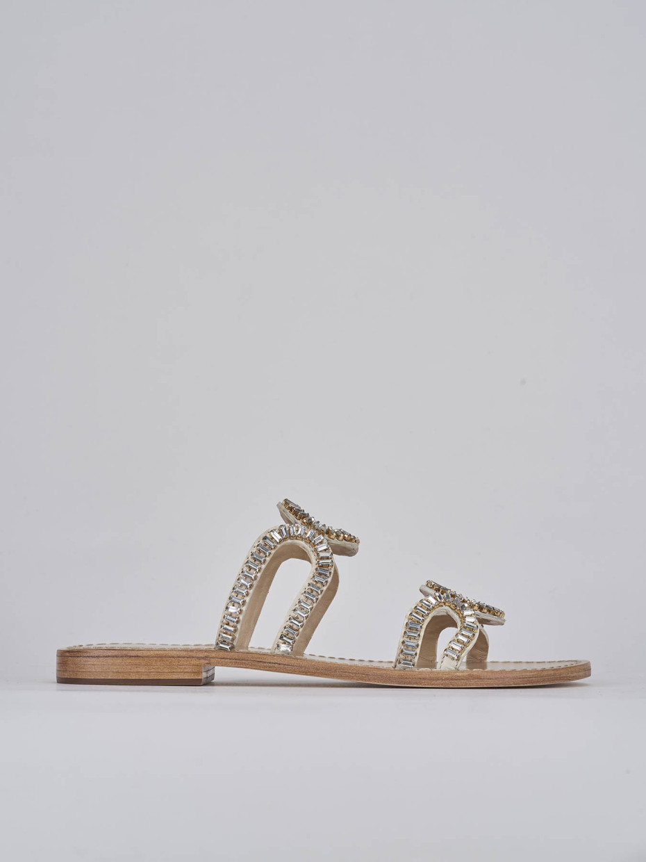 Slippers heel 1 cm white leather