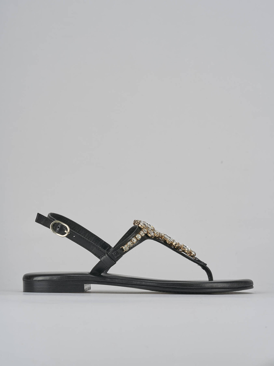 Sandalias de tacón bajo tacón 1 cm negro cuero