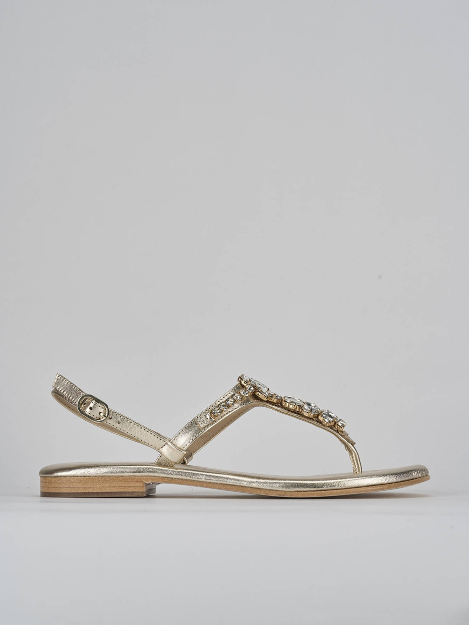 Sandalias de tacón bajo tacón 1 cm oro cuero
