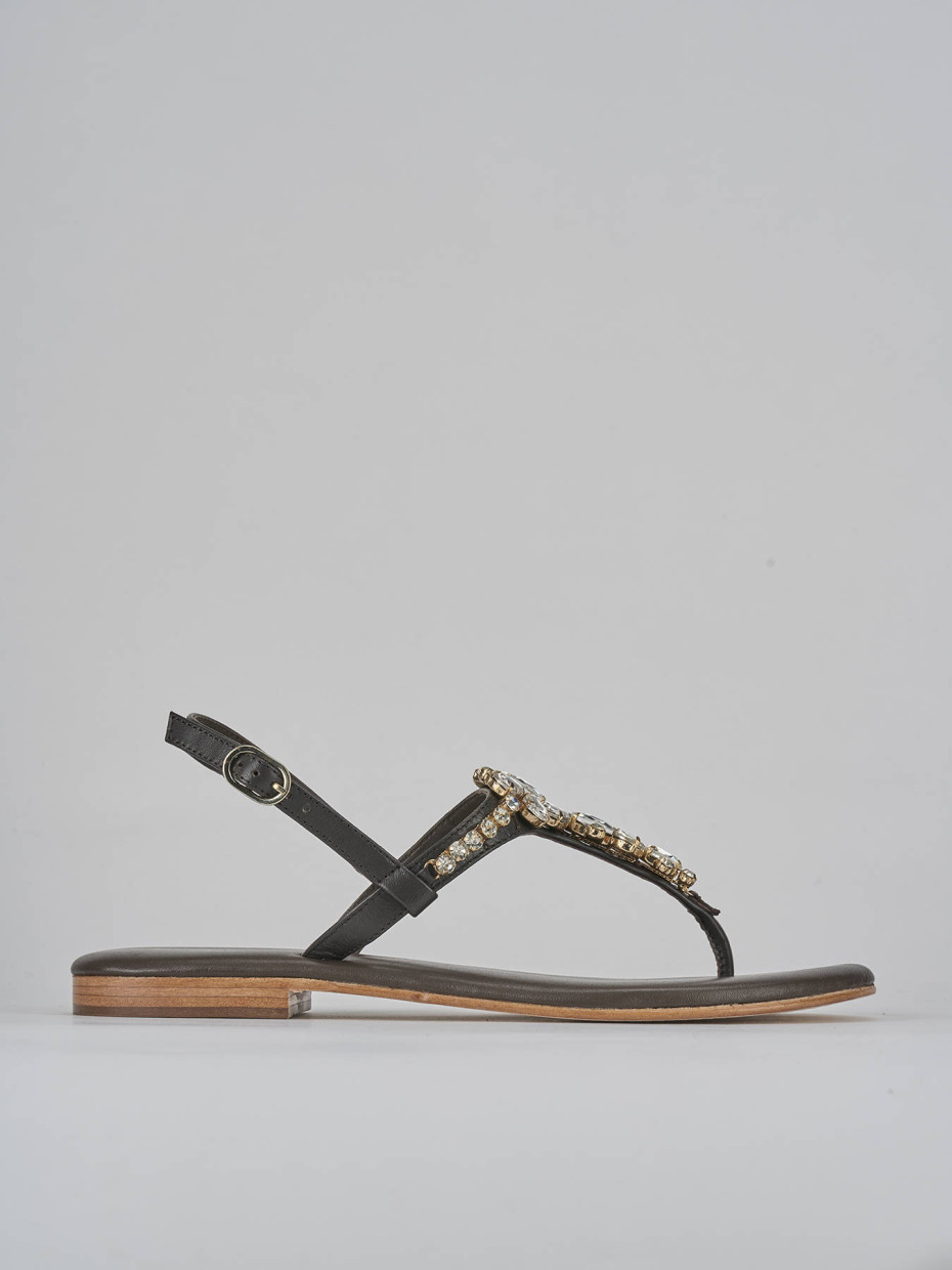 Sandalias de tacón bajo tacón 1 cm marrón oscuro cuero
