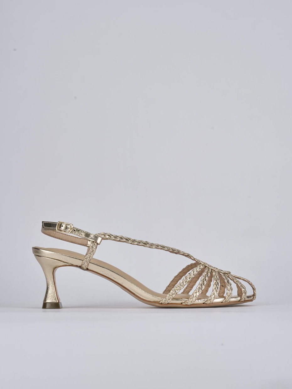 Sandalias de tacón alto tacón 5 cm oro cuero