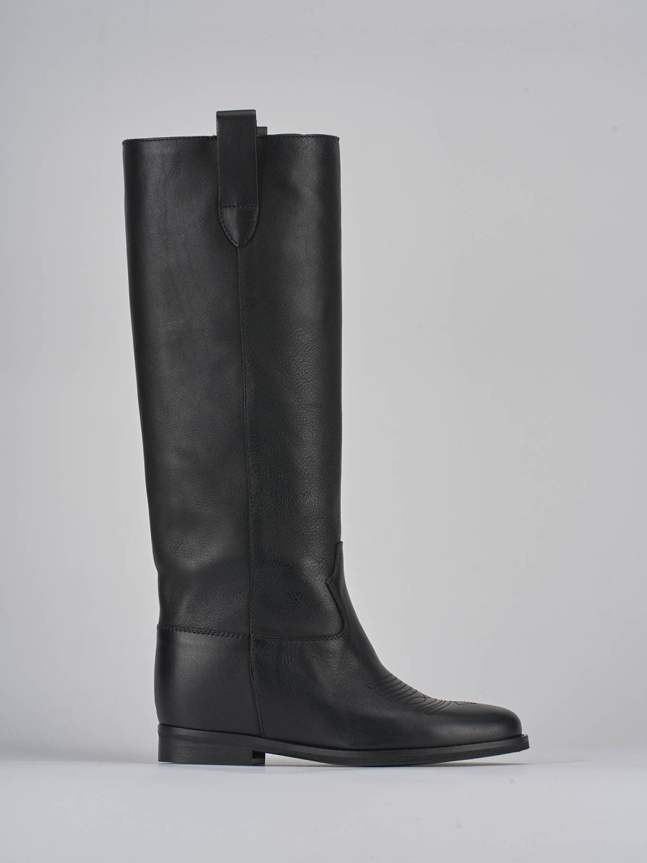 Botas de tacón bajo tacón 1 cm negro cuero